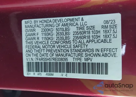 2024 Honda Cr-V Hybrid Sport из США, поврежденный, VIN 7FARS5H57RE008095